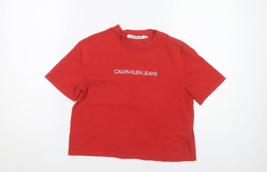 Womens UK Size S Calvin Klein Jeans Red Basic T-Shirt