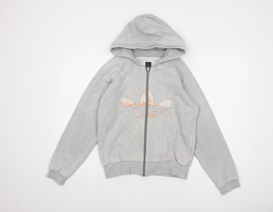 Additional front view of Adidas Women's Grey Full Zip Hoodie, size 10