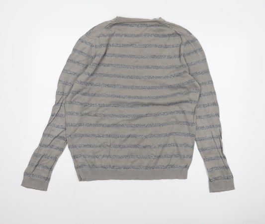 Gap Men's Grey Striped Pullover Jumper, M