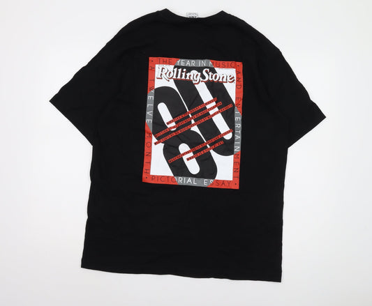 Zara Men's Black Rolling Stone Graphic T-Shirt L