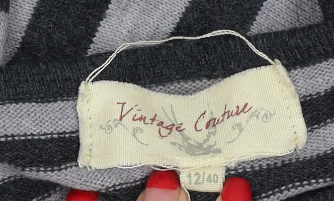 Vintage Couture Women's Grey Striped Pullover Jumper