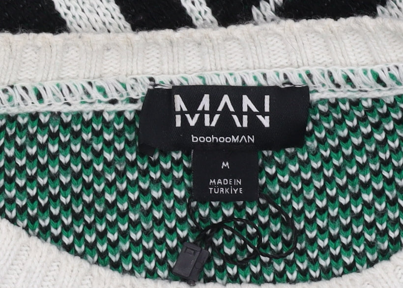 boohooMAN Men's Green Graphic Print Pullover Jumper M