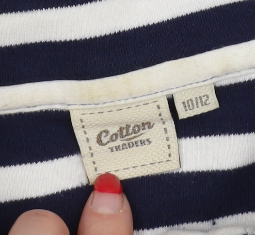 Cotton Traders Women's Navy Blue Striped Long T-Shirt