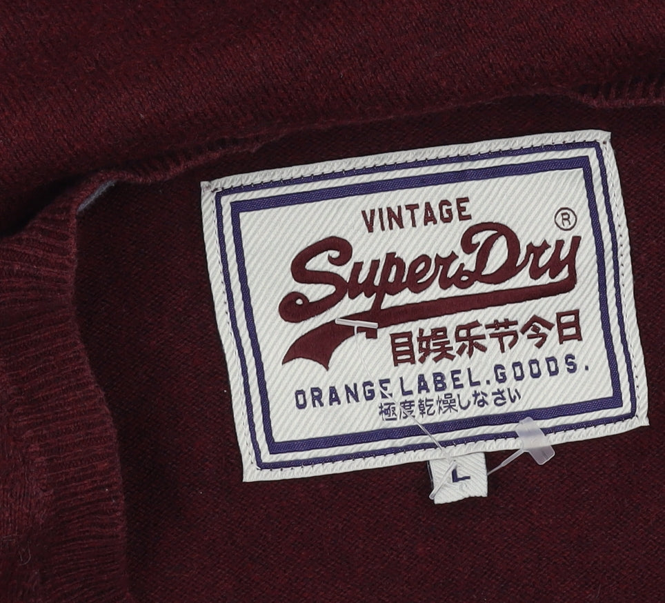 Superdry Men's Red V-Neck Pullover Jumper L