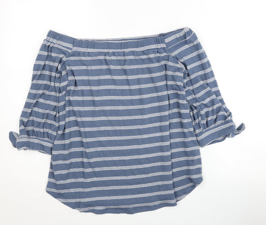 Abercrombie & Fitch Women's Blue Striped Off-Shoulder Blouse M