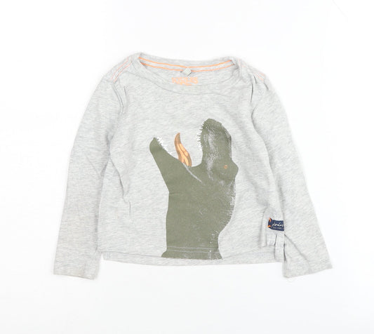 Joules Grey Boys Animal Graphic Cotton T-Shirt, 2 Years, Long Sleeve