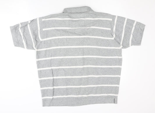 Marks and Spencer Grey Striped Mens Polo Shirt L