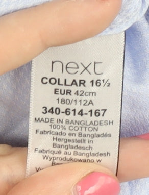 Next Men's Blue Button-Up Shirt, Size 16.5, Regular Fit