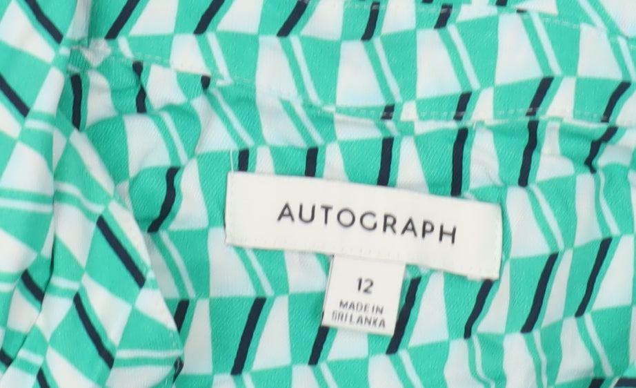 Autograph Women's Green Geometric Button-Up Shirt Size 12