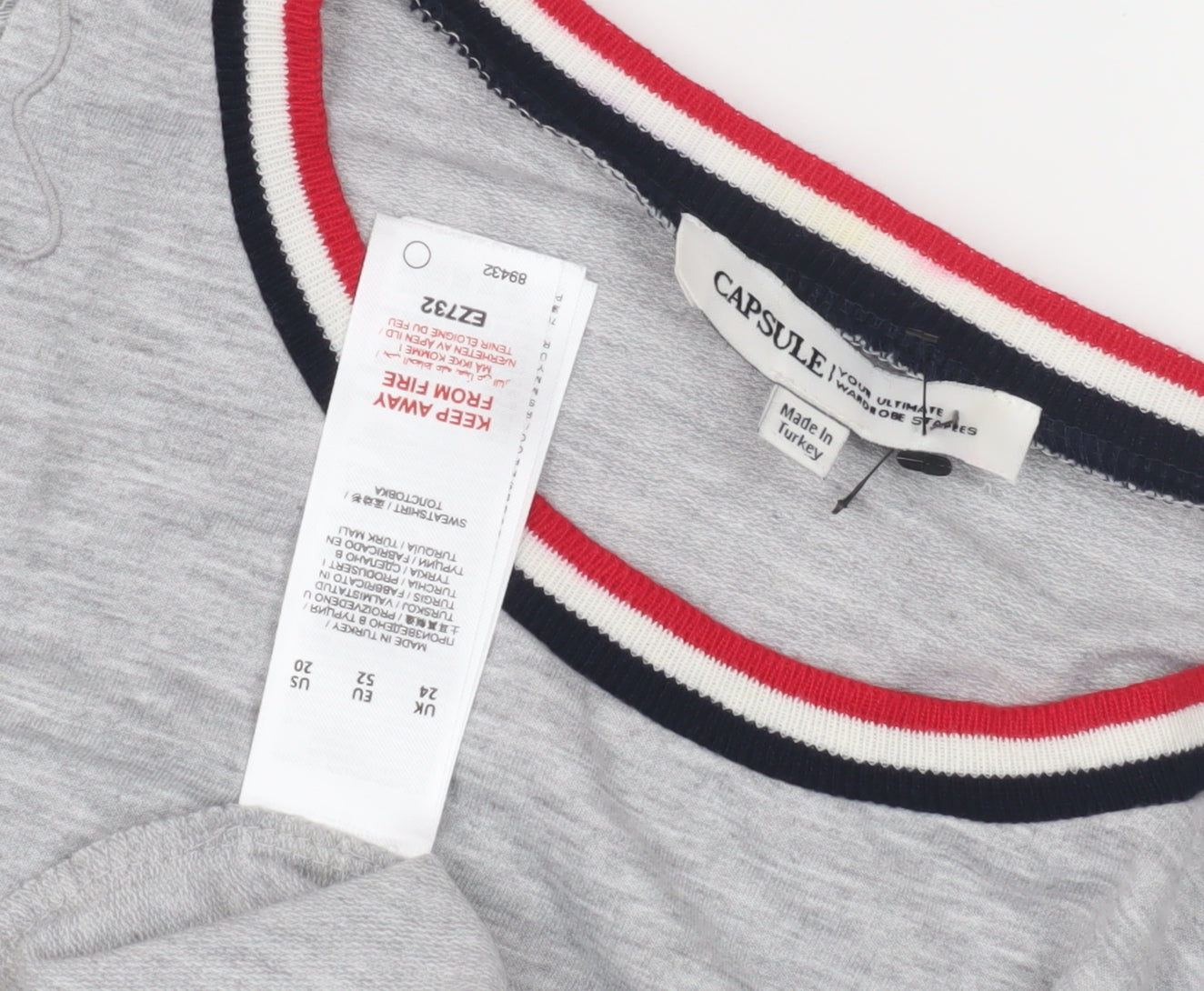 Womens UK Size 24 Capsule Grey Ringer T-Shirt