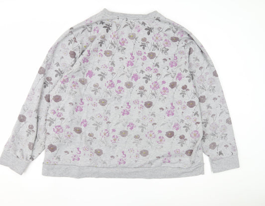 Cotton Traders Women's Grey Floral Pullover Sweatshirt Size 26