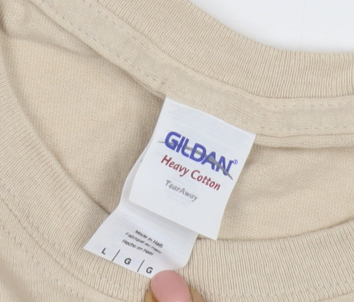 Mens UK Size L Gildan Beige T-Shirt