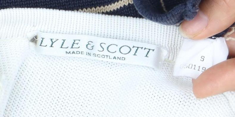 Close-up detail of Lyle & Scott unisex multicoloured striped pullover s