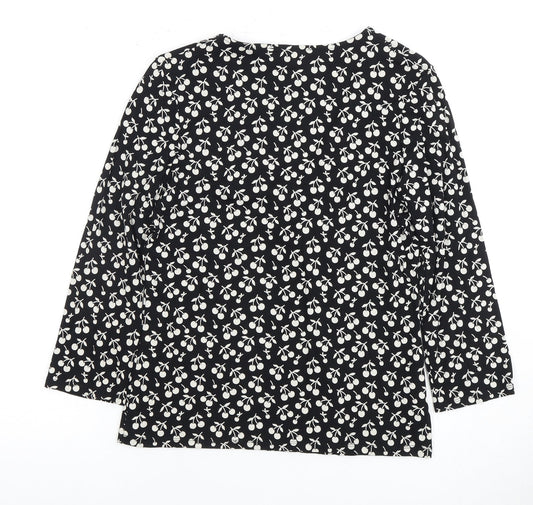 Laura Ashley Women's Black Floral V-Neck Blouse Size 12