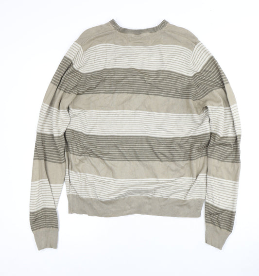 Marks and Spencer Men's Beige Striped Pullover Jumper M