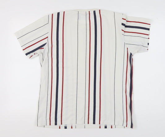 Pull&Bear Men's Multicoloured Striped T-Shirt L