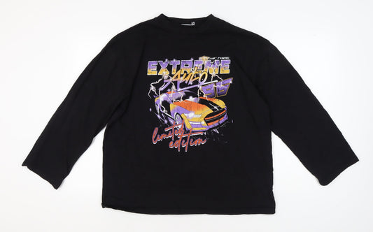 ASOS DESIGN Black Graphic T-Shirt, Size 14, Long Sleeve
