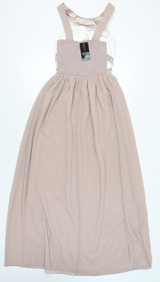 Quiz Women's Ivory Maxi Dress Size 6, Beaded Halter