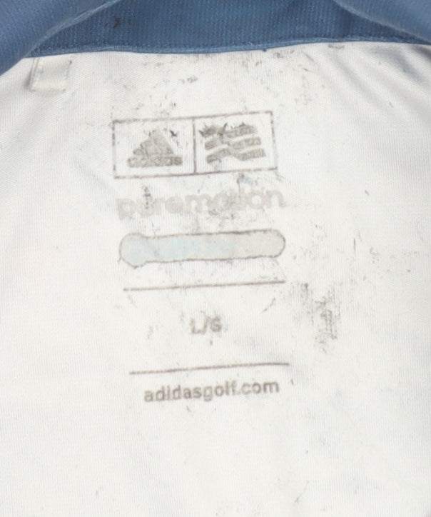 Adidas Men's Blue Striped Polo Shirt L