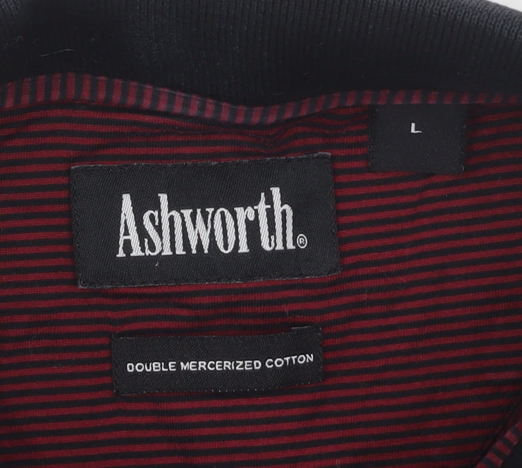 Ashworth Men’s Red Striped Polo Shirt L