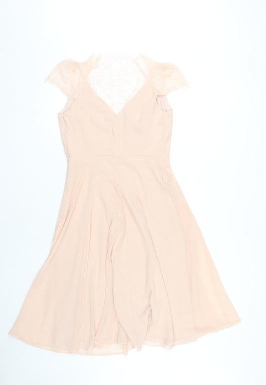 ASOS Women's Beige V-Neck Dress, Size 10, Lace Accent