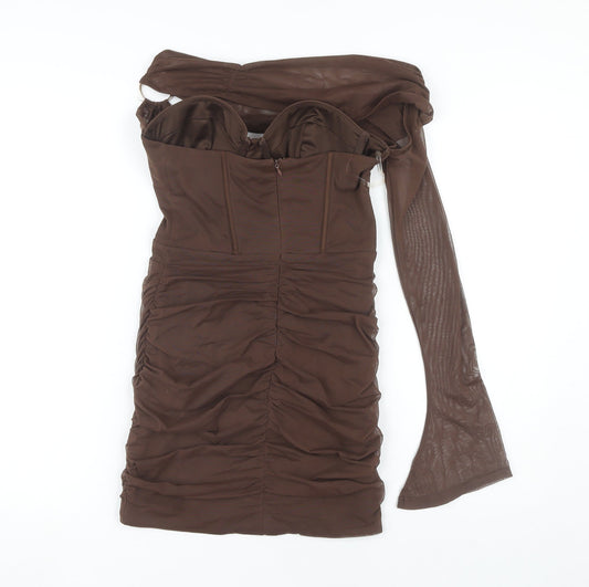 Oh Polly Women's Brown Ruched Dress UK Size 10