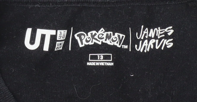 Uniqlo Boys Black Pokémon T-Shirt with Graphic Print, Age 13