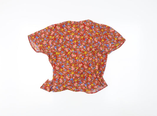 New Look Women's Multicoloured Floral Wrap Blouse - Size 8