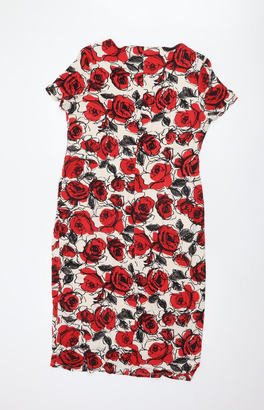 CC Women's Floral Dress, Multicoloured, L, Short Sleeve