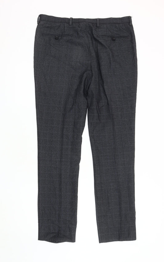 Next Men's Grey Check Dress Pants 34 Waist