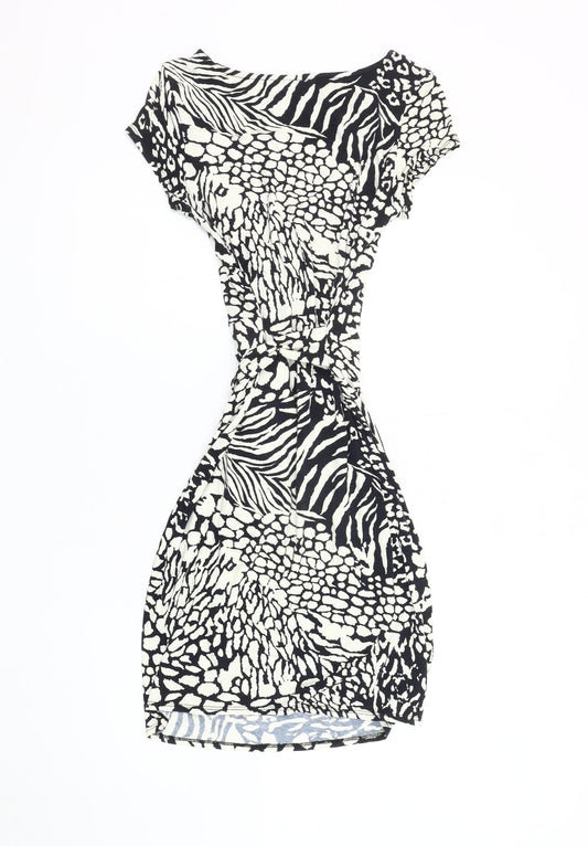 Wallis Women's Black Animal Print Bodycon Dress, Size 10
