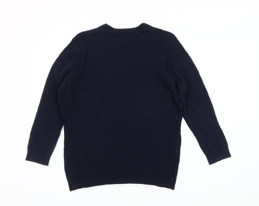 Laura Ashley Women's Blue Cable-Knit Jumper Size 14 Regular