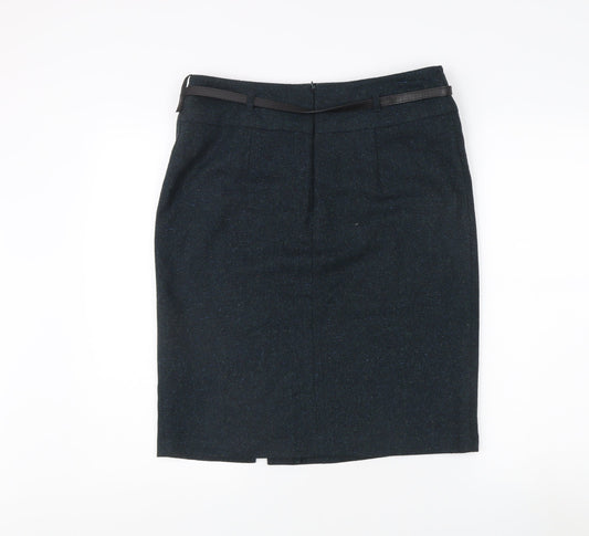 Marks and Spencer Blue Wool Blend Midi Skirt Size 12
