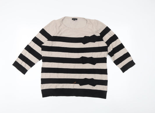Additional front view of Jaeger Women's Black Beige Striped Pullover M