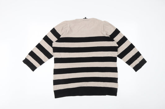 Jaeger Women's Black Beige Striped Pullover M