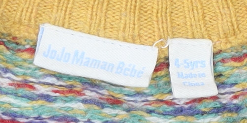 JoJo Maman Bébé Unisex Yellow Knit Cardigan, Size 4 Plus