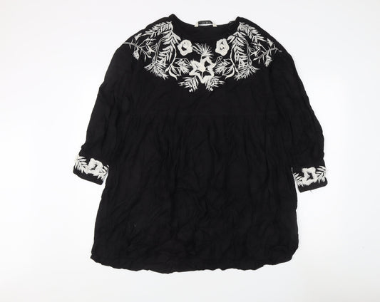 Zara Women Black Embroidered Dress M