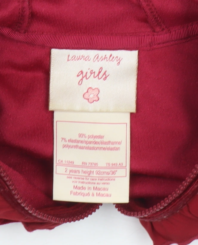 Laura Ashley Girls Red Velvet Hooded Jacket 2 Years