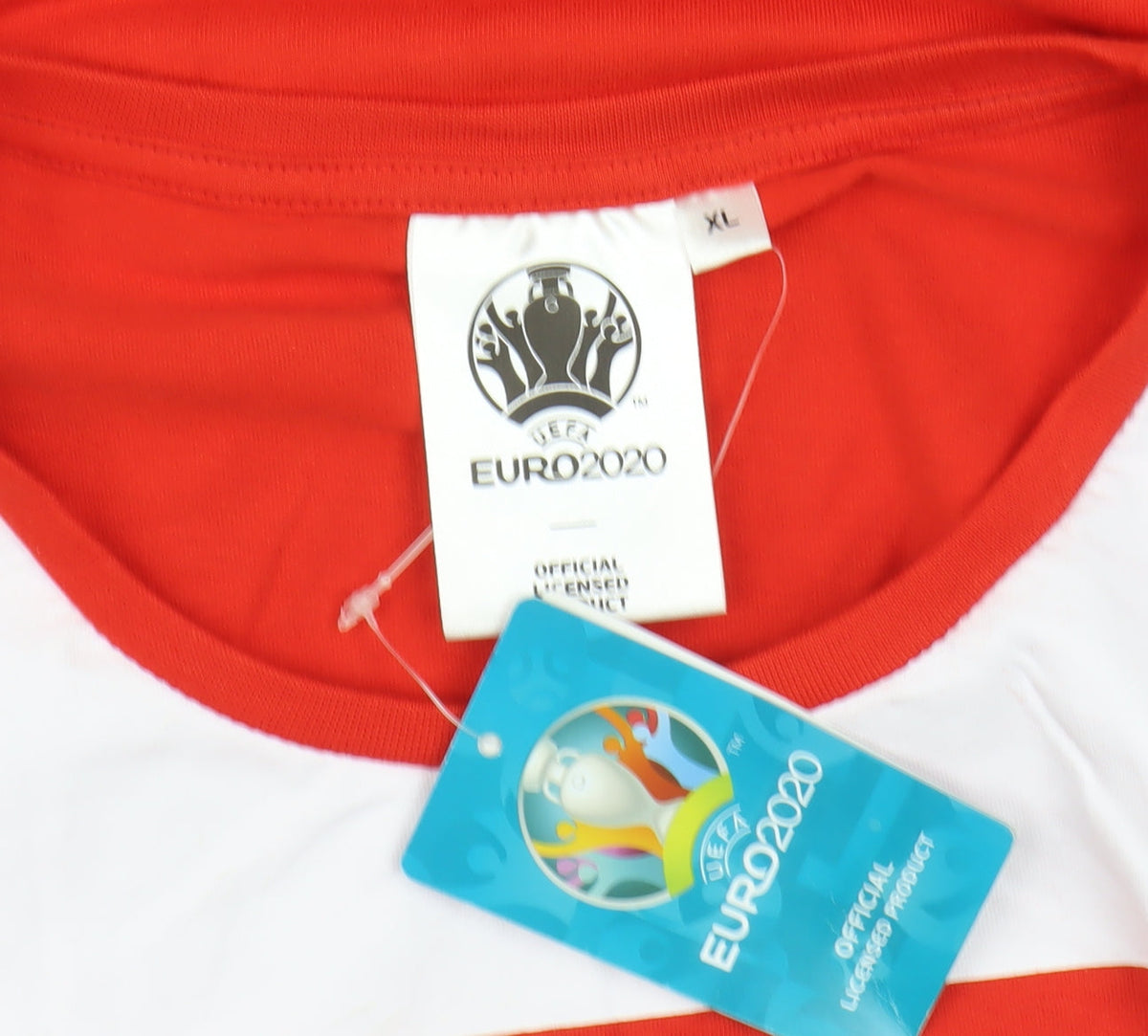 Close-up detail of UEFA Euro 2020 Men's Red XL Sports T-Shirt