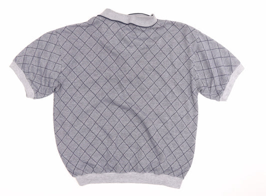 David Taylor Men's Grey Argyle Polo Shirt M