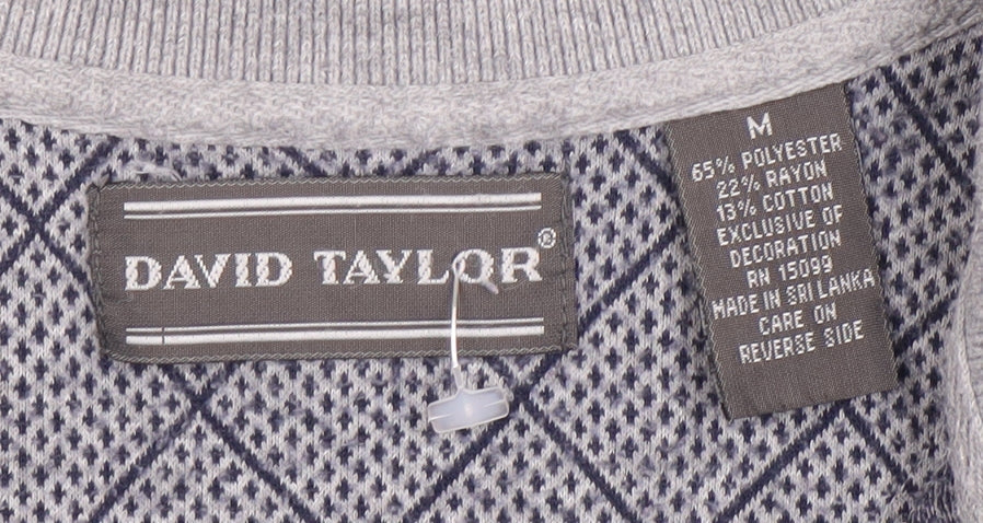 David Taylor Men's Grey Argyle Polo Shirt M