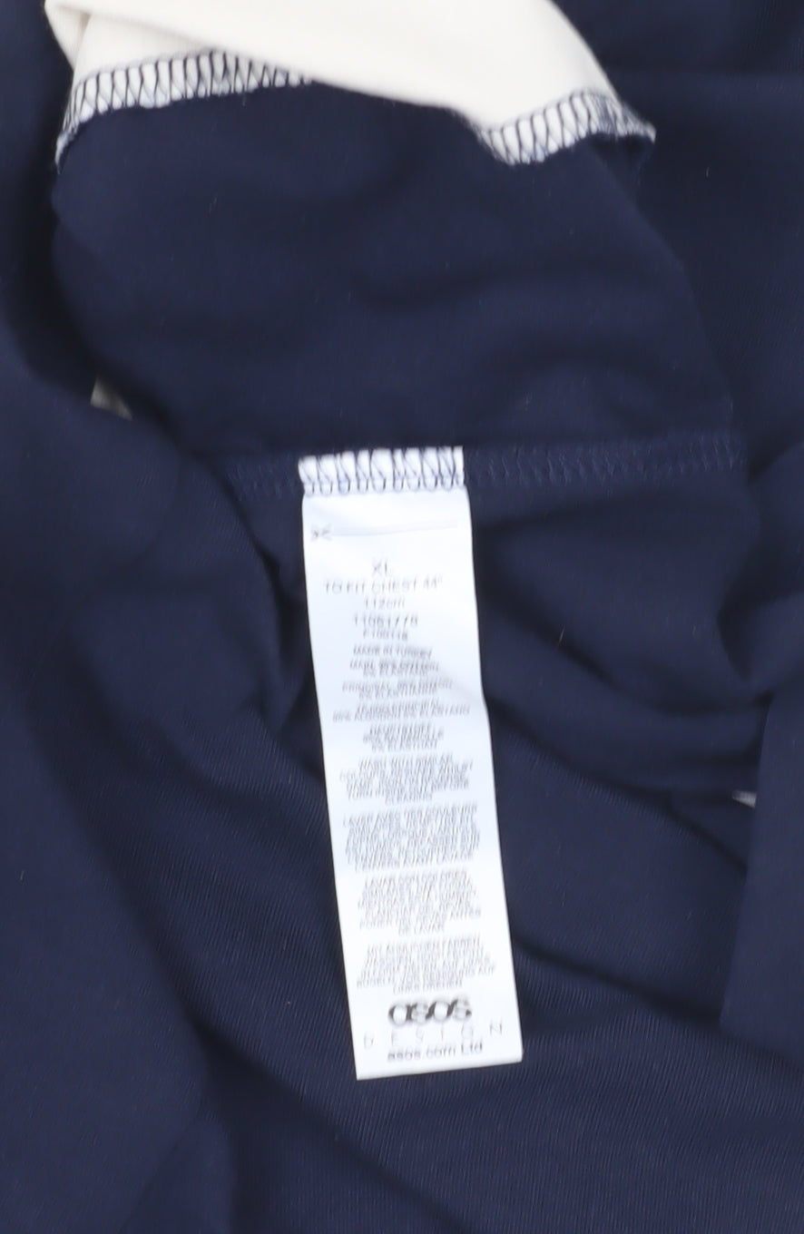 Asos Design Men's XL Blue Beige Polo, Colourblock, 1/4 Zip