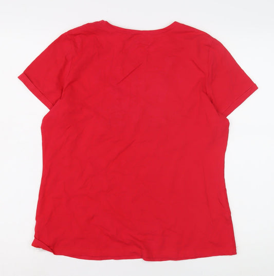 Womens UK Size 12 Quiz Red Basic T-Shirt