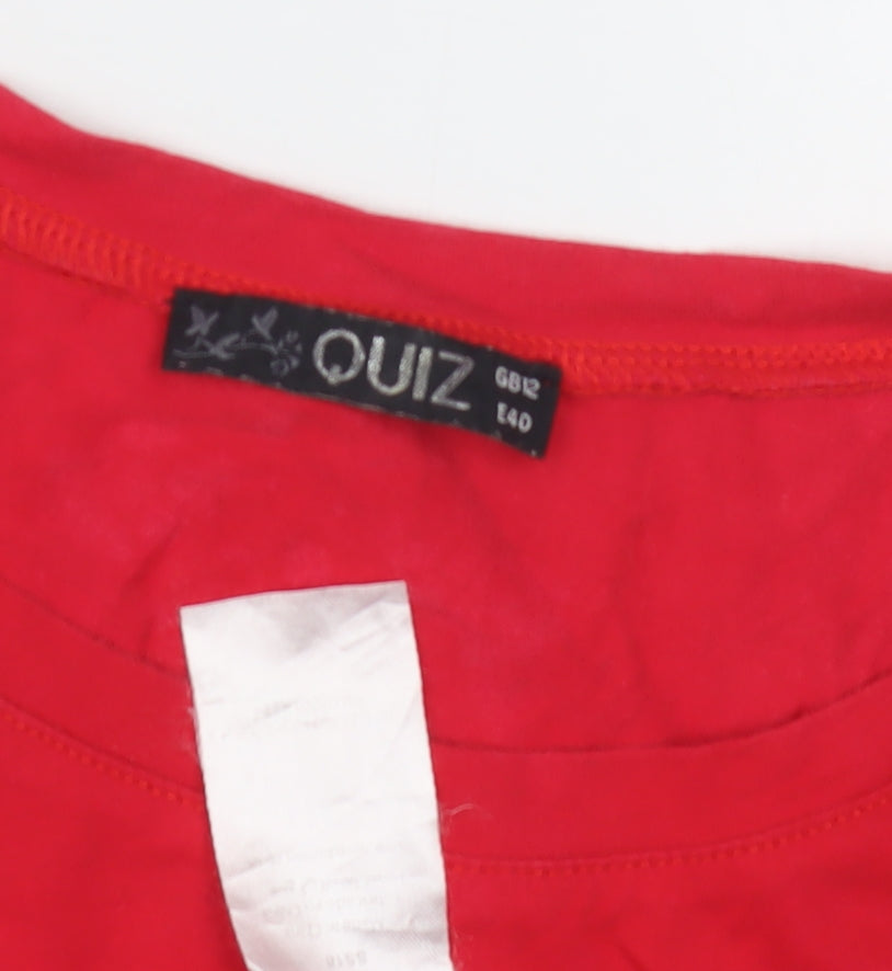 Quiz Women's Red Floral Embroidered T-Shirt, Size 12