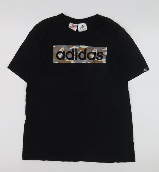 Additional front view of Adidas boys’ black camouflage logo t-shirt, size 13-14, years