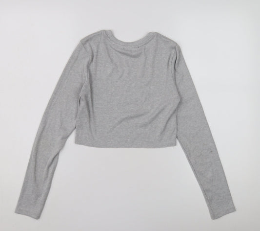 Bershka Women's Grey Cropped T-Shirt, Size 12