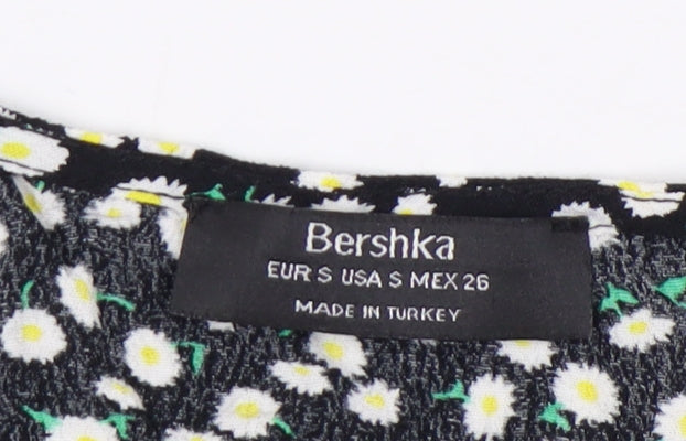 Bershka Women's Black Floral Blouse S