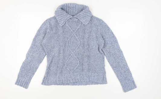 Bonmarché Women's Blue Roll Neck Cable-Knit Jumper - Size S