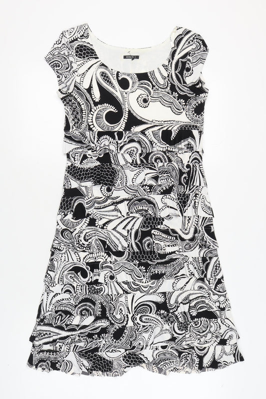 Additional front view of Roman Women's Black White Paisley Dress, size 10