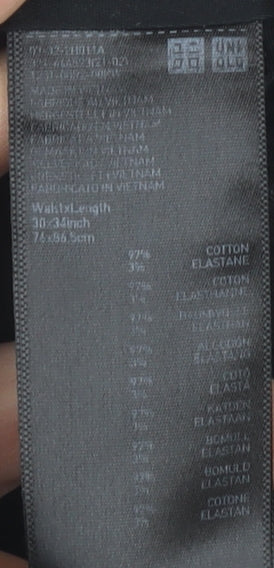 Unisex Adultss UK Size 30 Uniqlo Regular Fit Chino Black Trousers